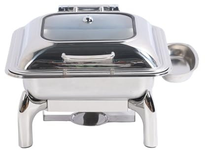 Set da Buffet di Scaldavivande in Acciaio Inossidabile di con Potente Isolamento, Coperchio in Vetro Trasparente da 8 Qt, Set Completo Pieghevole per Catering,