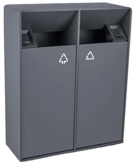 Xumh2024-3 Poubelle pour jardin Poubelle d'extérieur 38L/80L, poubelle carrée en métal gris à double baril, poubelle commerciale domestique moderne (avec cendrier) pour Intérieur et Extérieur(Grand)