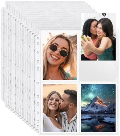 Vyanveo 40 Pack 160 Fotohüllen Klarsichtfolien A4 Transparent Postkartenhüllen 4 Fächer, Postkarten Aufbewahrung,Kleine Klarsichtfolien, Karten für Familien, Hochzeits(10.8 x 15.2 cm)
