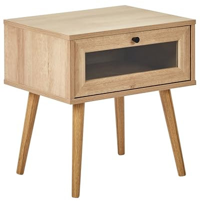 Beliani Mesita de Noche Tablero de partículas Patas de Madera de Pino 1 cajón de almacenaje Madera Clara Albany