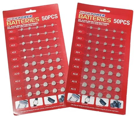 Lot de 100 piles bouton AG1/AG3/AG4/AG10/AG12/AG13