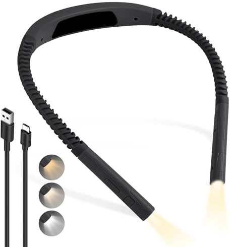 AUAUY LED Luce Lettura Collo, Timer 30/60min, 3 Colori, 5 Livelli, Grigio | Lampada da per Libro Ricaricabile, per Studio,Viaggi, Maglia