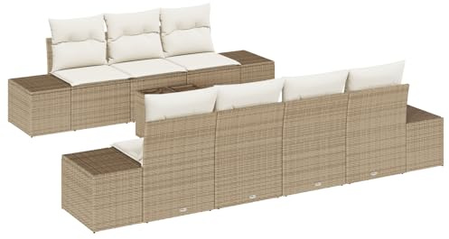 vidaXL 8-delat trädgårdsoff-set med kuddar beige poly rotting