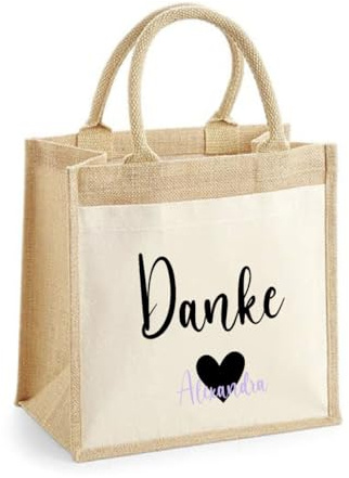 AWASG Geschenk Dankeschön Tasche, Personalisiert mit Name, Danke Tasche Erzieherin Mama Oma mit Name, Kleine Geschenktasche zum Danke sagen S (20x20x10 cm)