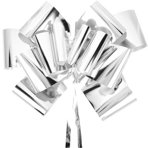 SOFPLATE Autoschleifenband Autoschleife Extra Groß Riesig Breit Silberne Blumen Zum Ziehen Kunststoff Umwickelschnur Aufkleber Montiertes Zubehör Für Jahrestag Weihnachten Hochzeiten Geschenke DIY Dek