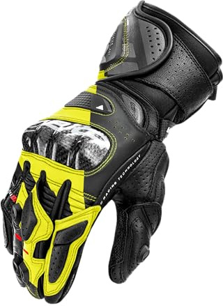 SHIMA RS-3 Motorrad Handschuhe Herren Leder Lange Sommer Motorradhandschuhe Schutz Touchscreen Touren Lederhandschuhe Motorcycle Belüftet Verstärkt Scheibenwischer (Männer, Fluo, L)