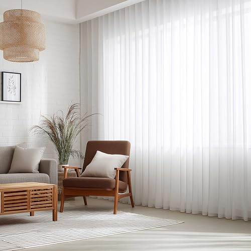 PONY DANCE Moderna vardagsrumsgardiner, vita gardiner för stora fönster med krokar för gardinskena för sovrum, 750 B x 245 H cm (1 paneler), vit