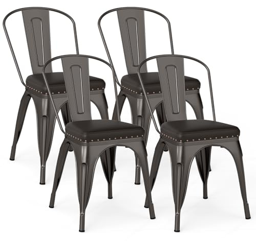 COSTWAY Lot 4 Chaises Salle à Manger Tolix Empilable Industriel en Métal, Chaise Industrielle avec Dossier Charge 120kg pour Bistrot, Cuisine, Bar, Café (Gris Industriel,54.5 x 44 x 84 cm)