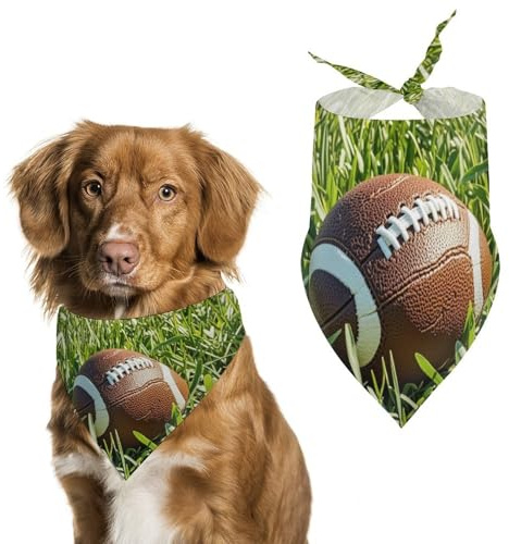 Bandane per cani marroni da calcio verde d'erba per l'alimentazione e la toelettatura, bavaglini triangolari per animali domestici, sciarpa lavabile per cani e gatti