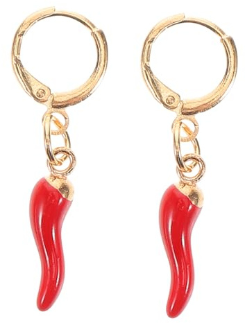MUCKLILY Boucles D'Oreilles Créoles Huggie Piment En Corne Italienne Pour Femme Bijoux Pendants Drôles Et Tendance Style Urbain 3.50X0.40X0.30Cm