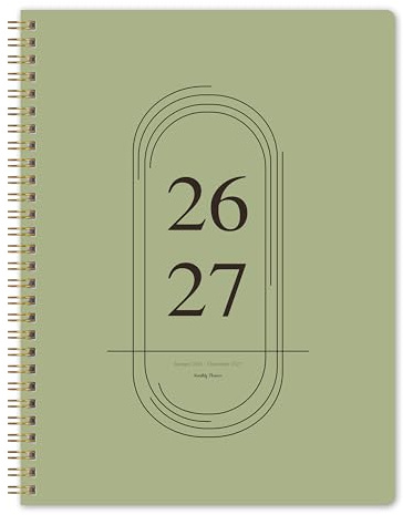 Månadsplanerare 2026–2027 – 2 år – 2 år 2026–2027 – januari 2026 – december 2027 – 17,8 x 22,9 cm – 2 års kalender med 24 månader – dubbelspiral bindning och anteckningssidor – grön
