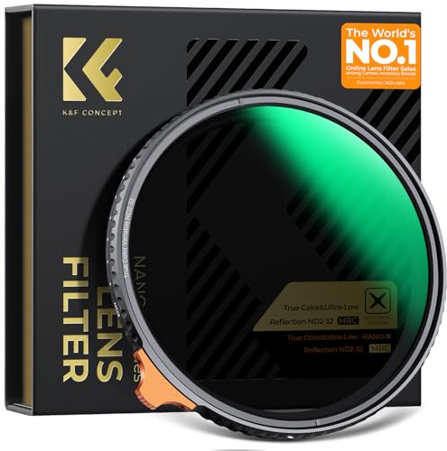 K&F CONCEPT 58mm Filtre ND2-32 Variable de True Color Faible Réflectivité | HD,Nano-revêtement de 28 Couches,Étanche,Verre optique,Résistant à l’huile et aux rayure,Cadre CNC Antidérapant,Nano-X,FN718