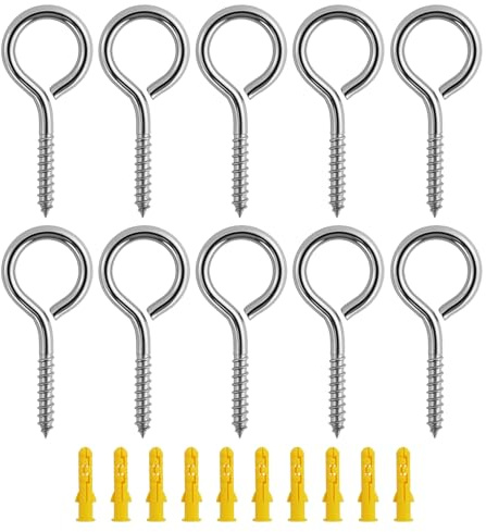 10 Stück M4 x 50 mm Edelstahl-Augenschrauben, kleine Metall schraubhaken, Augenschraubhaken, mit 10 Schraub-Expansionsrohren, für Schlüsselanhänger, Dekorationen, kleine Blumentöpfe