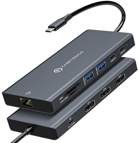 DGYBDFC USB C Docking Station 3 Monitor (3X Displayport) 4K120Hz Thunderbolt Dock 12 in 1 Laptop USBC Hub Multiport Adapter with 4X USBA/C, Ethernet, 100W PD, SD/TF for MacBook or USB-C Laptop