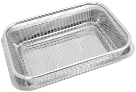 Garneck Heavy Duty Stainless Steel Drain Rack with Shiny Mirror Finish, Dishwasher Safe Rectangular Oil Drain Basket for Kitchen Cooling and Drying Tasks Style