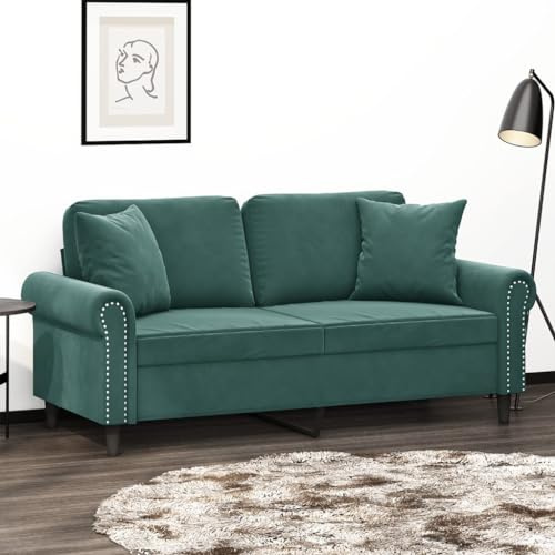 HETFTJN Zweisitzer Sofa Samt Dunkelgrün 172x77x80 cm Modernes Design mit Zierkissen platzsparendes kleines Schlaflounge Couch für Wohnzimmer Jugendzimmer Balkon
