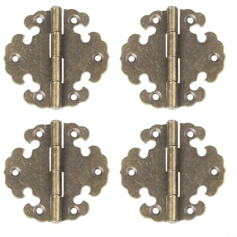 Bisagras decorativas de bronce antiguo de 6,6 x 6,3 cm, paquete de 4 para puertas de madera, muebles, cajas vintage, bisagra rústica de aleación de zinc con