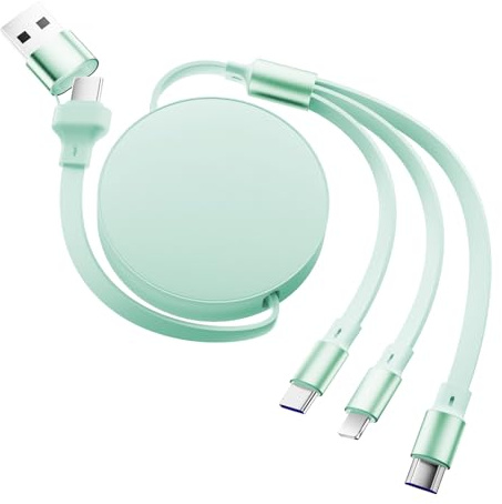 Wvoillty Cable de carga múltiple 6 en 1, 120 W, USB A/C a tipo C/Phone/Micro USB, 110 cm, cable de carga rápida PD 3.0 5A, compatible con Phone 16/15 Serie, MaBook, Pad, Galaxy (verde)