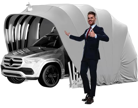 Cochera Pesada de Acero Inoxidable, Toldo Retráctil Resistente para Coche con Cerradura, Refugio Plegable Semiautomático y Duradero, Cochera Resistente Las Condiciones Climáticas