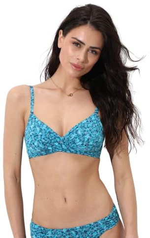 Lovable Parte Alta del Costume | Reggiseno Bikini Soft Brassiére Senza Ferretto | Coppe Removibili, Spalline Regolabili, Resistente a Cloro e UV | Moda Mare Donna, Azzurro Stampa Floreale 38D - 5D