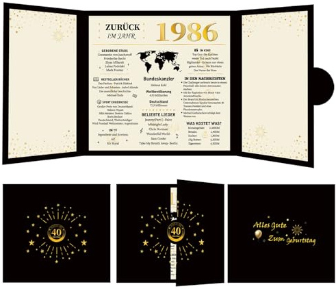 SHOWHEEL Geburtstagskarte 40, 40. Geburtstagsdeko, Schwarz und Gold