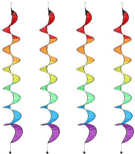 Rainbow Wind Spinner - 4 Pieces Outdoor Colorful Rainbow Windsock Streamers, Spiral Hangable Windmill Decor Outdoor Windmill Hanging Decoration With Ribbons For Garden Yard