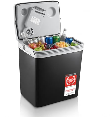 TZS First Austria - Thermoelektrische Kühlbox 32L - 18 Grad Kühlleistung - 230V/12V/USB-C PD 3.0 - Mobile Minibar für Auto & Camping - Schwarz/Grau