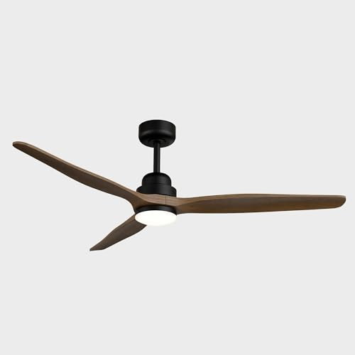 Sulion - Ventilador de Techo para con Luz LED Regulable - 142cm - Motor DC Silencioso 36W - Aspas de Madera Maciza - para Exterior IP44 e Interior - con Mando a Distancia - Negro Madera Oscura