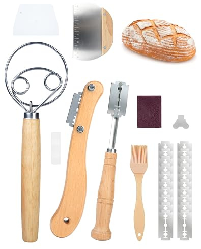 LUNEKUCK 5-teiliges Bäckermesser Set mit 20 Ersatzklingen Teigmesser Brot Einschneidemesser Dänischer Schneebesen Brotmesser zum Einritzen Sauerteig Messer Brot zum Einschneiden Broteinschneidemesser
