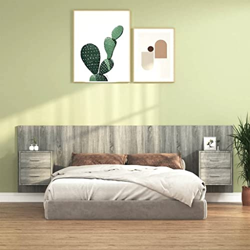 Testiera sospesa sonoma rovere grigio, materiale a base di legno, comodino sospeso per camera da letto, testiera classica con ripostiglio, montaggio a parete