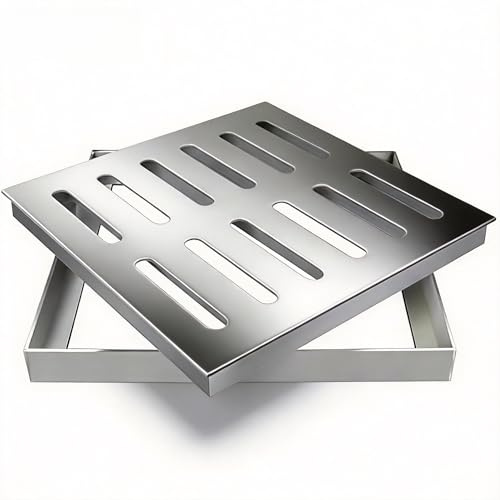 Griglia di Scarico, 300 x 300 x 25 mm Cubierta de Desagüe de Suelo in Acciaio Inox 304 con Telaio per Drenaggio Efficiente Rejilla de Drenaje Cuadrada per Aree Residenziali Giardini Parcheggi