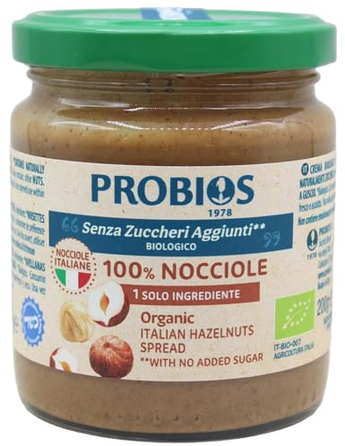 Probios Crema nocciole italiane biologiche - Senza glutine e crema nocciole 100 pura senza zucchero - Perfetta per dolci, colazione e dessert - Confezione da 6 x 200 g