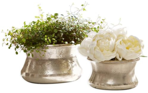 Loberon Vase 2er Set Riona, antiksilber | Zwei Größen, matt gebürstet, ideal für kleine Sträuße, Blumenvase, Wohnaccessoires, Wohndekoration, Aluminiumguss