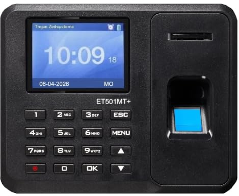 Rechnendes Zeiterfassungsterminal ET501MT+ (Komplettset) inkl. 20 Schlüsselanhänger (erweiterbar), -3 JAHRE GARANTIE-, Fingerprint, Kein Abo-Zwang, sofort einsatzbereit, 30 Tage Rückgabe