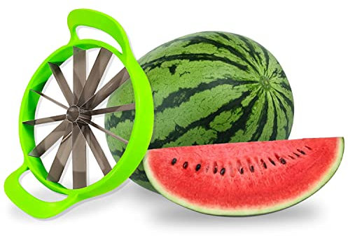 AEX Watermelon Slicer - Stainless Steel 12-Blade Melon Cutter for Perfect Slices - Green