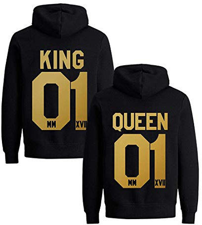 Coppia Felpa con Cappuccio Set King Queen Pullover per Due Felpe con Cappuccio per Le Coppie (d'oro, King S+Queen S)