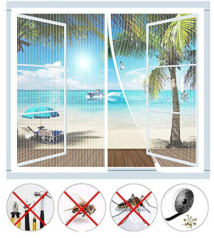 Fliegengitter Fenster magnetisch, automatisch geschlossen, Fliegengitter Tür Fenster ohne Bohren, für die meisten Arten von Fenstern oder Balkontür, Weiß (23 x 49 Zoll)) 60 x 125 cm
