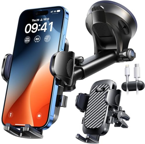 YRU [2025 Militär-Klasse] Handyhalterung Auto Handy Halterung Auto [Stärkst Saugnapf & Clip] Universal Auto Handyhalterung Armaturenbrett Scheibe Lüftung für iPhone 17 Pro 16 Samsung S25 Hellschwarz