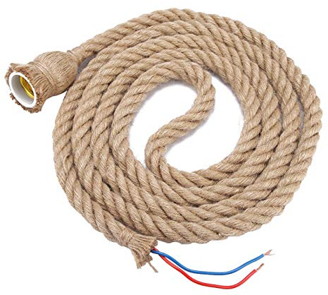 1*Halter Pendelleuchte Kabel, 2m E27 85-265V Vintage Pendelleuchte Hanfseil Deckenleuchte Sockel für Bauernhauslampe Kabel DIY Restaurant Bar Dekoration hanfseil lampe