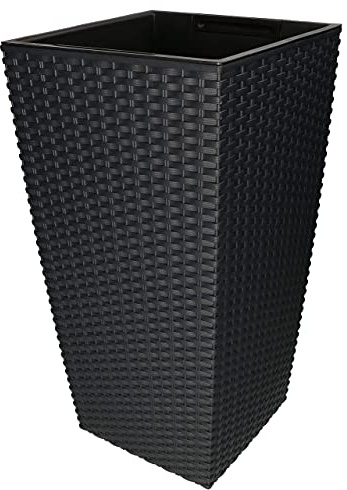 KOTARBAU® Macetero Cuadrado con Maceta Interior, 325x325x610 mm, Ratan sintético, Antracita - Gris, Maceta Rato con Trenzado Que imita el Mimbre, Maceta Interior separada, extraíble, Cesta