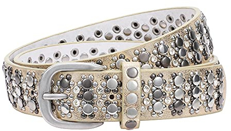 JasGood Damen Nieten Gürtel Funkelnden Strass Nieten Western Ledergürtel für Jeans Hosen
