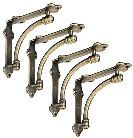 NACH Farmhouse Industrielle Regalhalterungen – Rustikale schwebende Regalhalterung – Gusseisen-Wandhalterungen für den Innen- und Außenbereich – Klein 14 x 3,2 x 14 cm (Antik-Gold) – 4 Stück