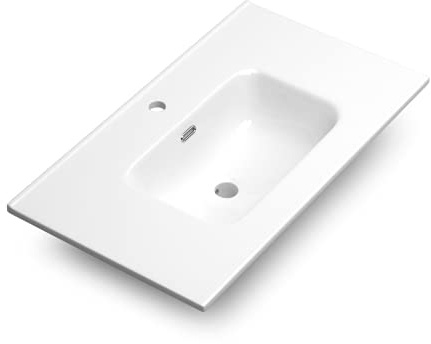 Lavabo Cerámico Baño Blanco | Pila Lavamanos Rectangular | Lavabo Integral 1 Seno Centrado 81.5 cm Ancho X 46.5cm Fondo | Rebosadero y Agujero de Grifo (80cm 1 Seno)