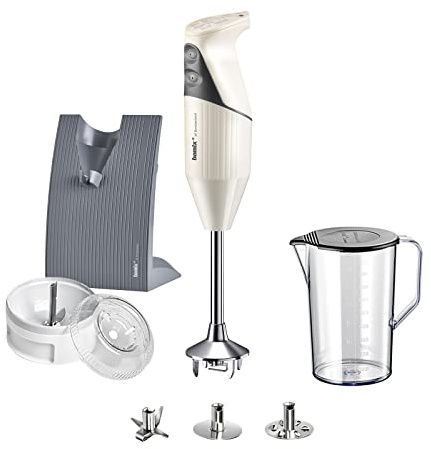 bamix Mixeur plongeant M200 SWISSLINE avec couteau multifonction, fouet, disque à percussion, processeur, tasse, support, 200 W, 2 niveaux, acier inoxydable, fabriqué en Suisse - Ivoire