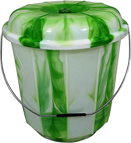 Plastics 3L/5L/13L/25L Litre Tie Dye Design Bucket Bin with Lid Multipurpose Storage Container (Green) (25 Litre)
