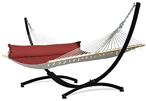 Potenza Outdoor Hängematte mit Gestell für 2 Personen I Catargo - Baumwolle Doppelhängematte XXL 220x160, 220kg I Hängemattengestell 220kg, wetterfest… (Rot, Gestell Schwarz)