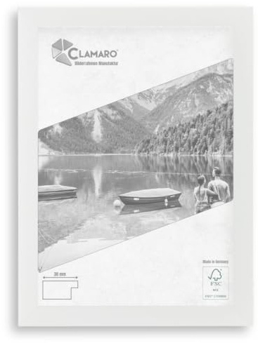 Clamaro Marco de Fotos Múltiple, Madera MDF, Blanco Mate, 45 x 95 cm | Hecho a Mano en Alemania, Ancho de Moldura 30 mm, con Panel Trasero y Colgador Dentado, para Vertical y Horizontal