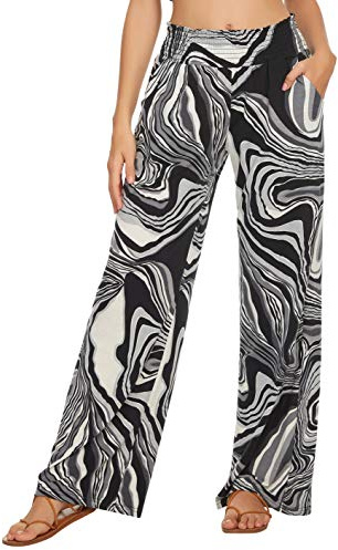 Urban CoCo Palazzo-Hose im Boho-Stil für Damen, weites Bein, Strandhose, hoher Taillenbund, Loungehose mit Taschen, #12, XX-Large