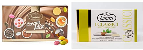 Buratti Confetti Tenerezze Cream Mix - Pacco da 1000 Grammi & alla Mandorla Intera Bianchi - 1000 g