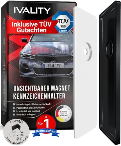 Ivality Magnet Kennzeichenhalter Rahmenlos für 1 Kennzeichen, Unsichtbare Rahmenlose Kennzeichenhalter Magnet für Auto, Wechselkennzeichenhalter Österreich, Straßenzugelassen, TÜV geprüft bis 350 km/h